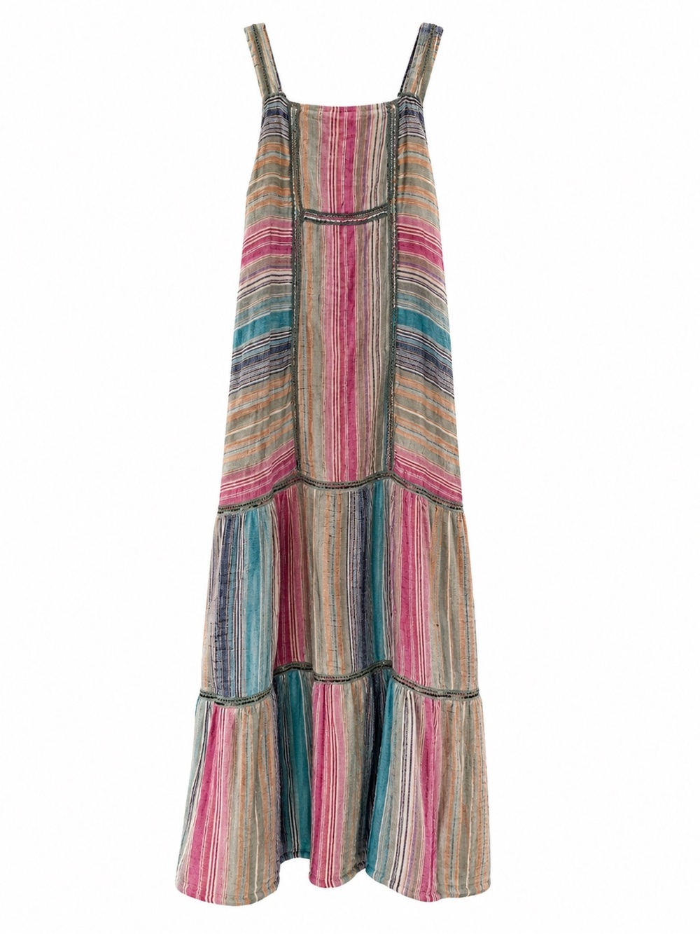 Free People Striped Multicolor Tiered Maxi Dress